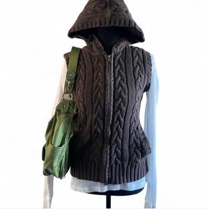 Sonoma Brown Hooded Cable Knit Vest